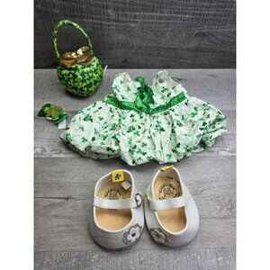 Build A Bear St Patty’s Lot Dress & Pot Of Gold, Shoes And Bow g56